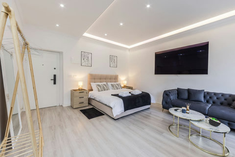 Bedroom area with a double bed