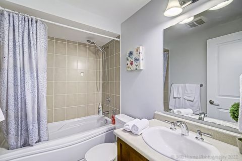 Bathroom has a tub for a calming bath.