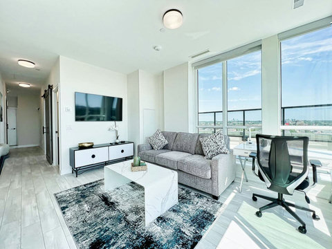 Spacious open living room with direct access to outside space.