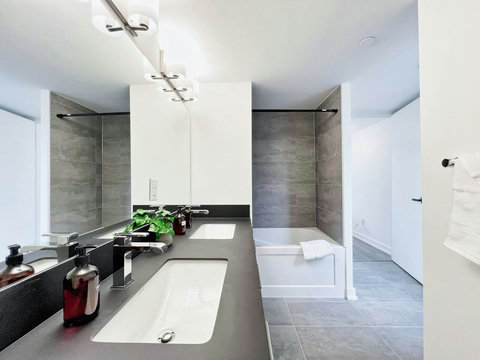 Simple, functional bathroom offering a relaxing, clean environment.