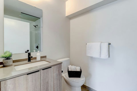 Refresh and unwind in this clean, modern bathroom.