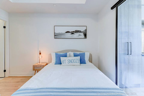“Modern, clean bedroom with hotel-style comfort”