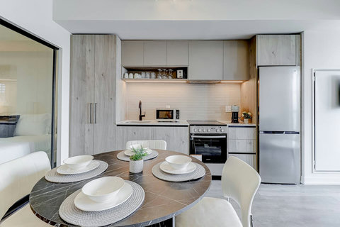 Bright kitchen space perfect for cooking and dining.