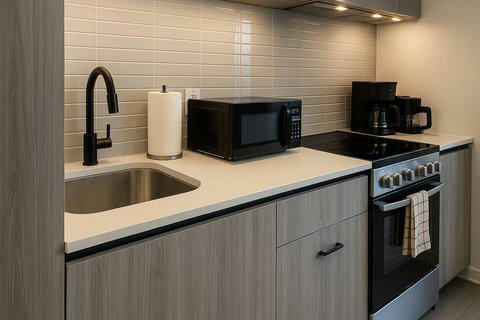 “Modern, clean kitchen with all the essentials.