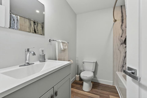 Modern bathroom setup offering a fresh and organized feel.