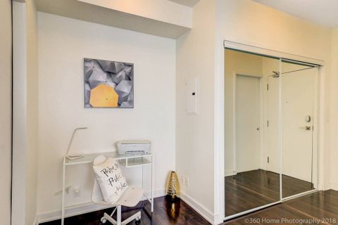Private workspace with a chair and worktable.