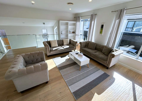 The open-plan living, dining and kitchen areas are on the ground floor.