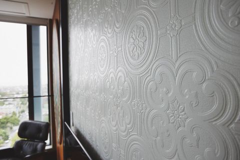 Pressed flock wallpaper is back in fashion.