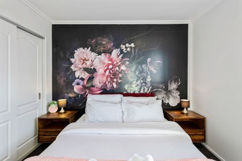 This bedroom has plenty of storage.