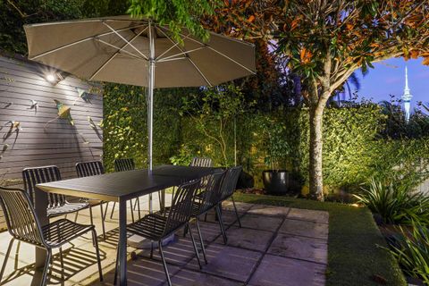 The outdoor dining area has views of the Sky Tower.
