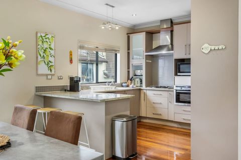 There is seating at the kitchen island which is great for casual dining.