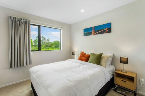 Cozy bed inviting a good nights sleep.