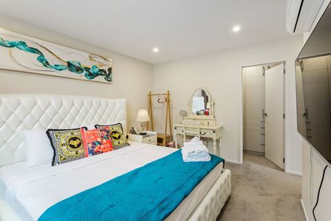 View into the walk-in robe and make-up desk.