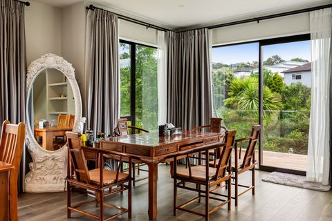 The Asian inspired dining table provides more dining space.