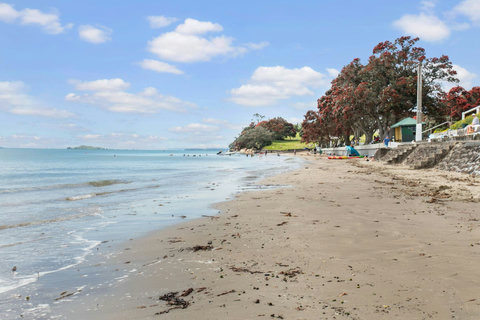 Our native tree, the Pohutukawa, blooms with its beautiful red foliage.