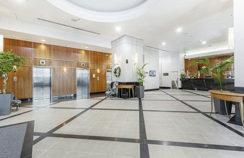 There are a bank of elevators to take you to your apartment level floor.