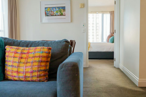 There is two single portable beds that can be used in the living room area.