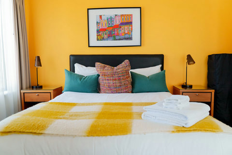 The bedside tables are handy at night so you don't have to get out of bed to turn the light off.