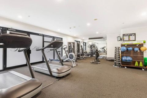 Work-out in the communal gym if you want to maintain your fitness.