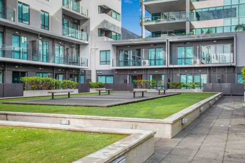 Communal seating area outside the apartment that would be lovely for some summer days.