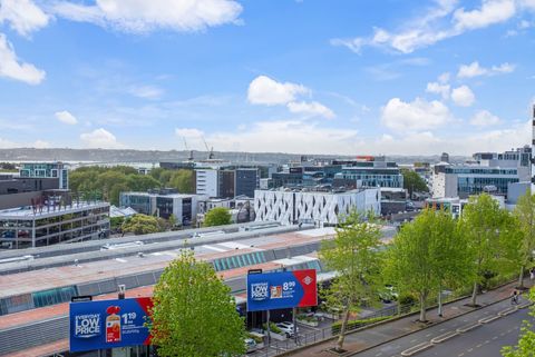 There are views over to the harbour and the city from the apartment balcony.