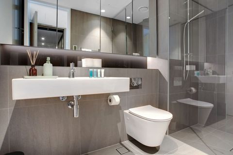 Behind the mirrors, there is plenty of storage if you are staying for a longer time.