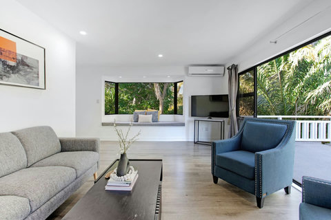 Relax on the couch and watch TV or curl up on the window seat to read a book.