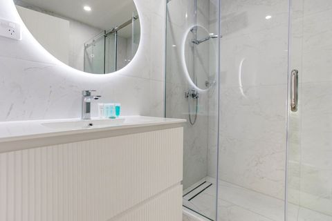 The family bathroom has a lighted mirror which is great for make-up.