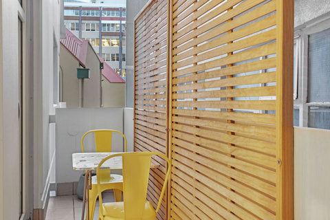 There is a small outside patio area where you can enjoy your morning coffee.