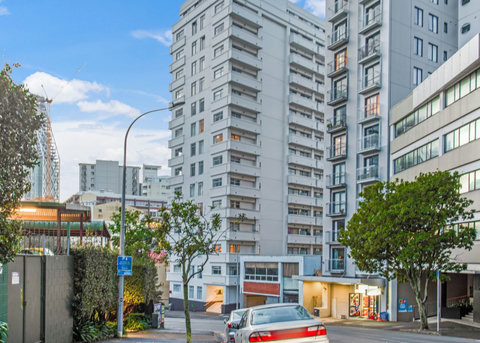 The apartment is located in the CBD, but down a quiet street.