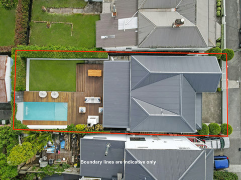 An aerial view of the house showing the boundary lines.