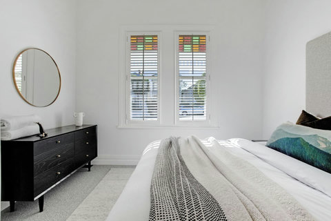 The dresser adds useful storage to the room so you can unpack if you want to.