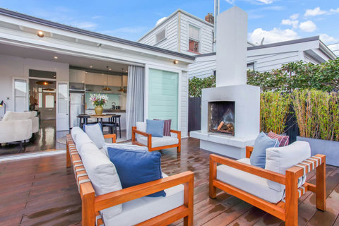 The fireplace adds warmth for cooler nights so you can extend your outdoor living.