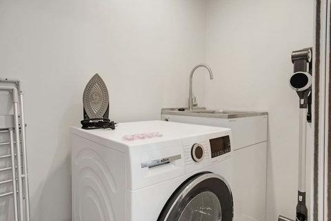 The combo washer and dryer is handy for longer stays.