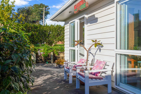 There is a cute seating area outside for those warmer days.
