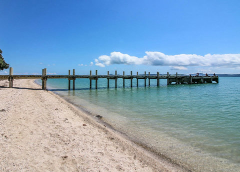 View of Maraetai Beach Wharf.