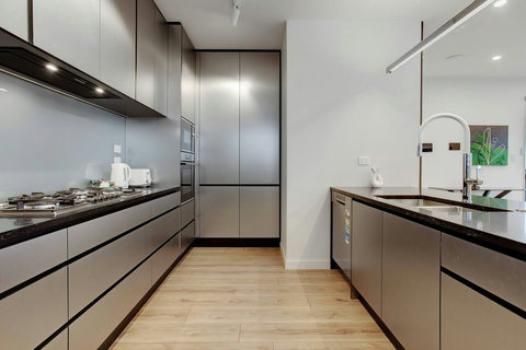 The kitchen has plenty of room to store your groceries if you are cooking meals for the family.