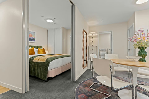 Also off the main living space is the main bedroom - all have doors to shut off the spaces.