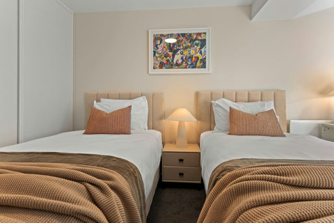 The twin beds are handy for children or adults who like their own space.