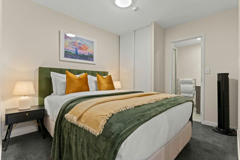 The main bedroom has an ensuite bathroom and double wardrobe.