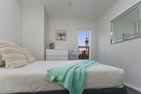 There is a lovely view of the SkyTower out the bedroom window.