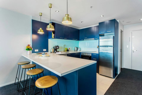 Cook up a storm in this great blue kitchen.