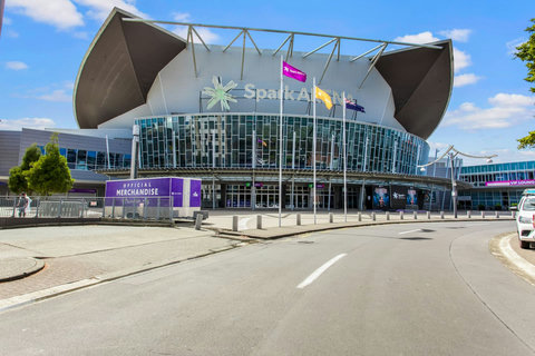 Located opposite the Spark Arena which you can see from your apartment.