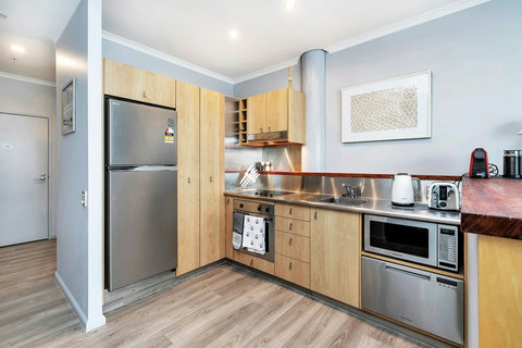 Large fully equipped kitchen with fridge/freezer, glass cook-top, builtin oven, microwave & dish-draw. Coffee machine all for your use.