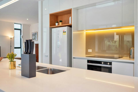 There is plenty of prep space to cook a family meal.