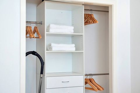 The main bedroom has plenty of closet space to hang your clothes and pack your luggage.