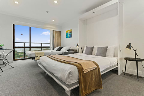 When the main bed and sofa bed is made up there is still plenty of room in the apartment.