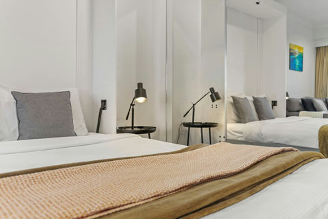 There is a mirrored wardrobe for extra storage.