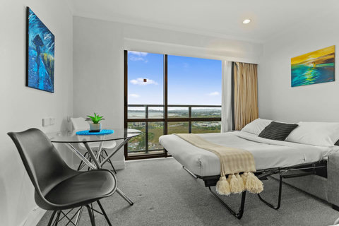 The couch made up as a sofa bed for that extra guest.