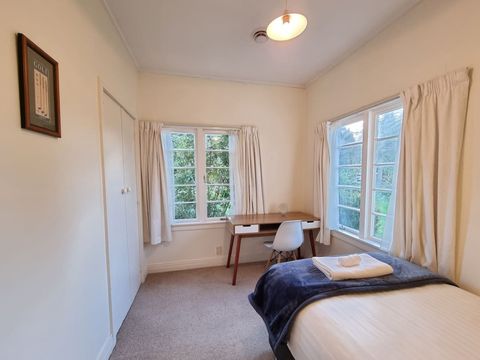 There is a desk in the room and double wardrobe for all your personal belongings.